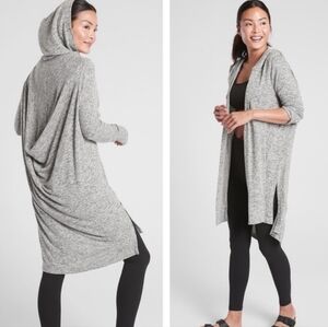 Athleta Harmony Wrap Open Front Hooded Draped Cardigan In Gray Size S